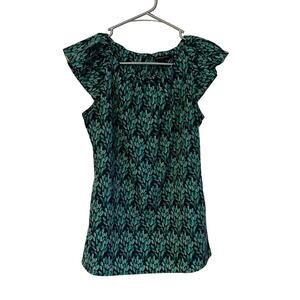 Banana Republic Top Green Black Women's Size Small Leaf Watercolor Print Like Ne